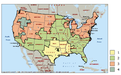 Shipping Zones for Dallas Warehouse Shipping Zones Map
